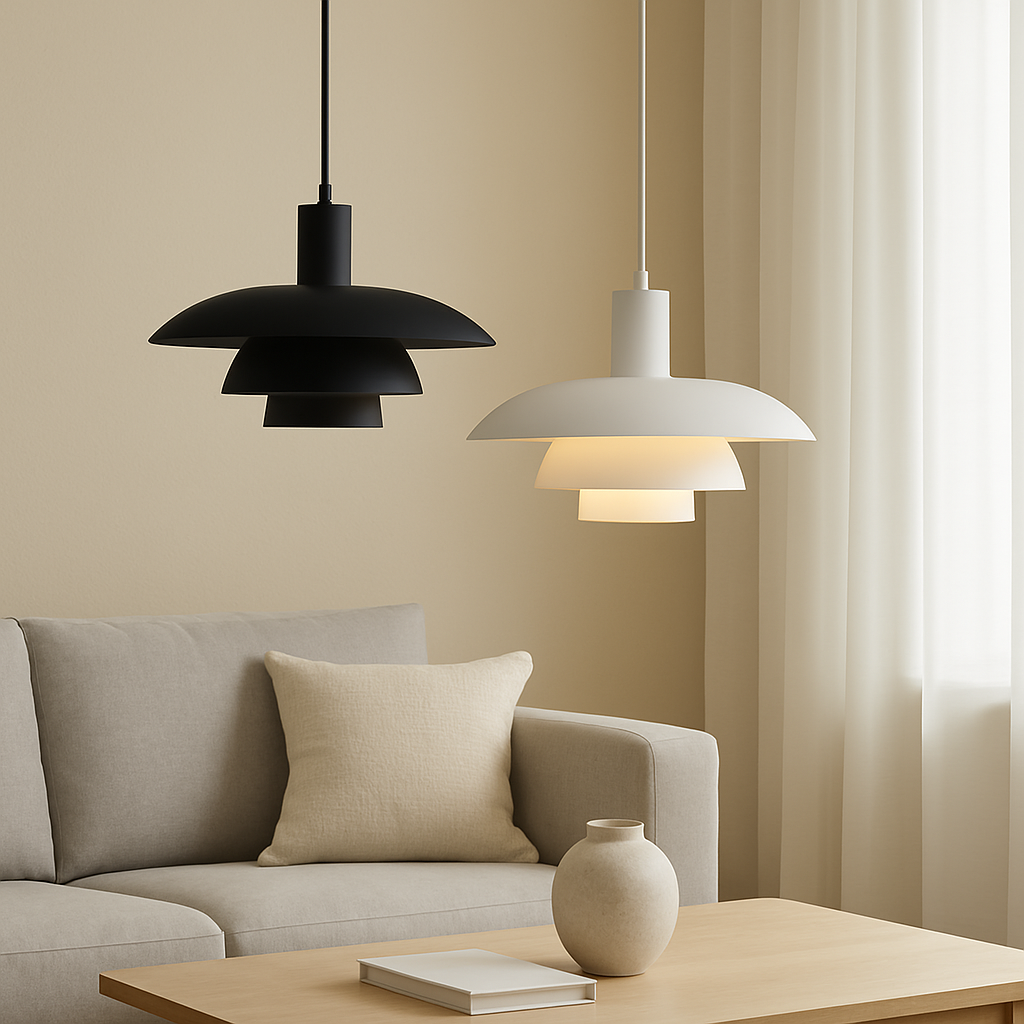 Scandinavian Cone Pendant Light | Tiered Mid-Century Shade | Qonforta