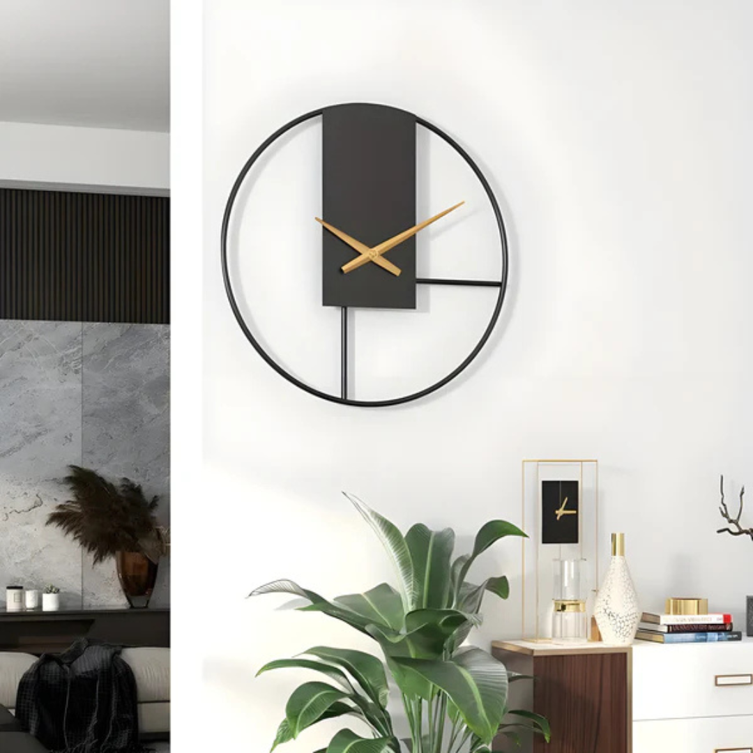 Elara Haus Scandinavian-Style Black Metal Art Wall Clock