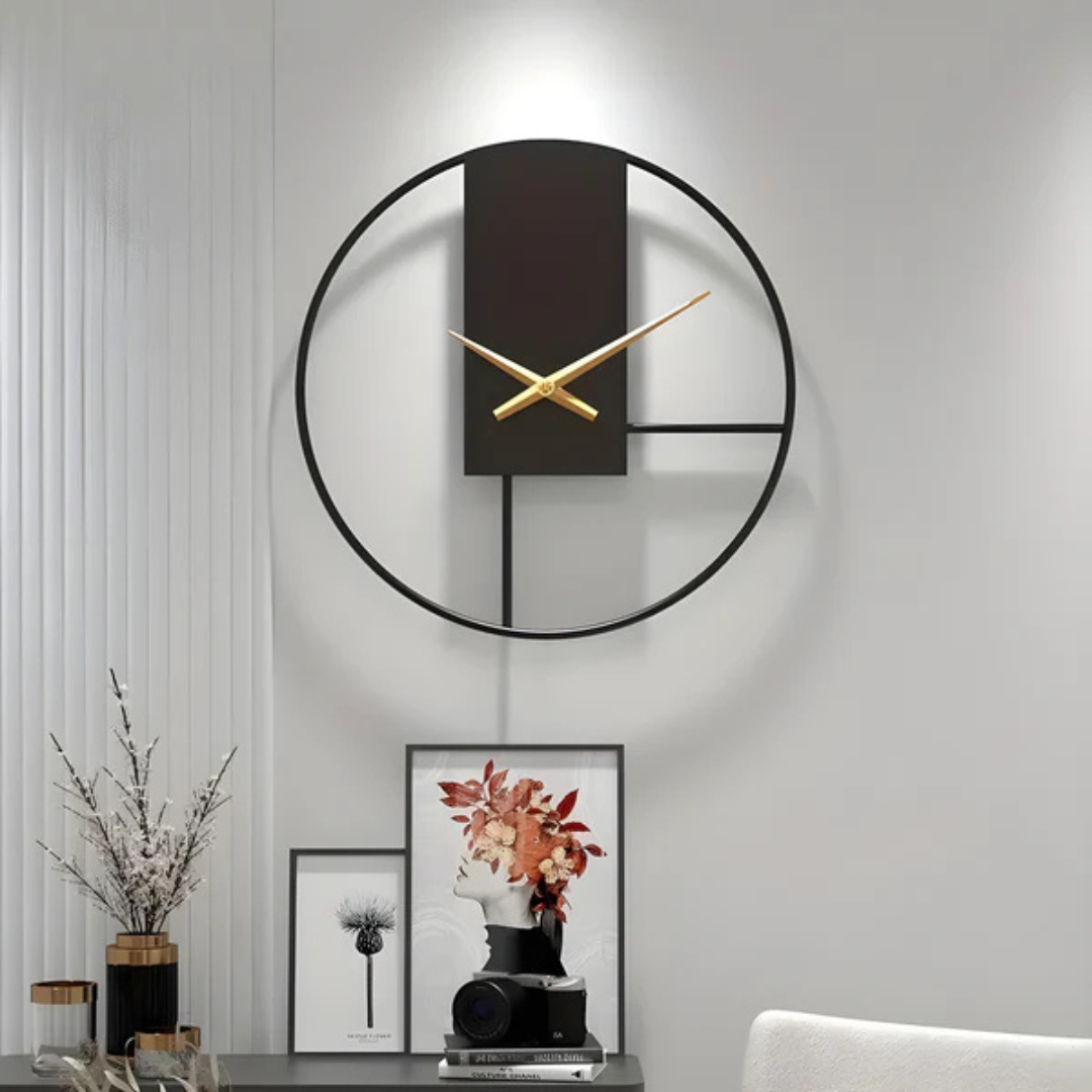 Elara Haus Scandinavian-Style Black Metal Art Wall Clock