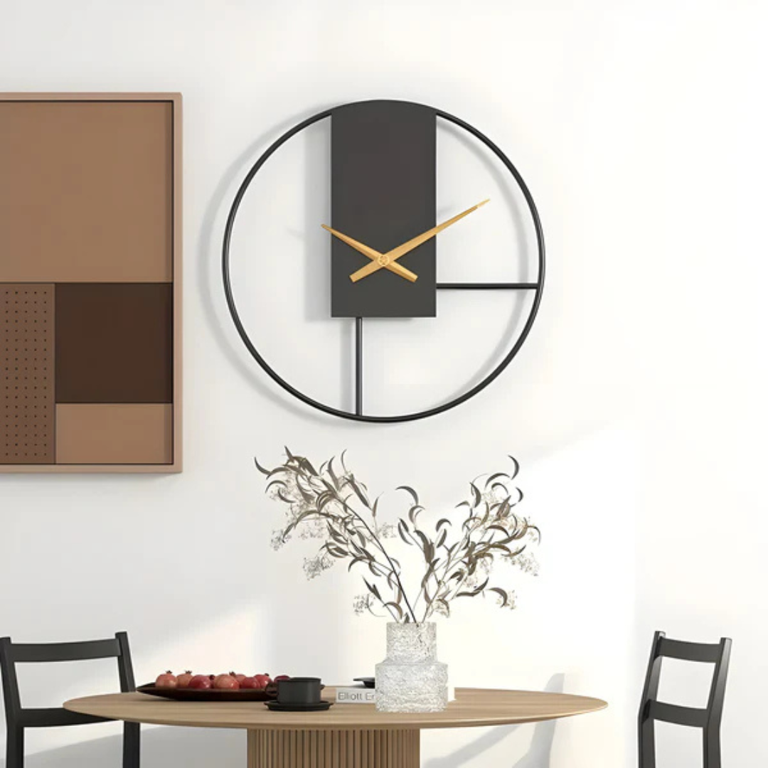 Elara Haus Scandinavian-Style Black Metal Art Wall Clock