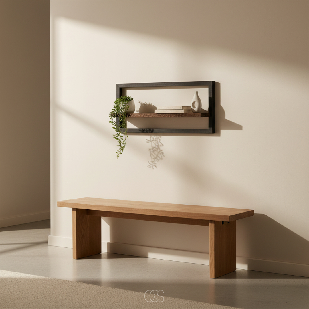 Industrial Wood & Metal Floating Shelf | Matte Black Wall Shelf | Qonforta