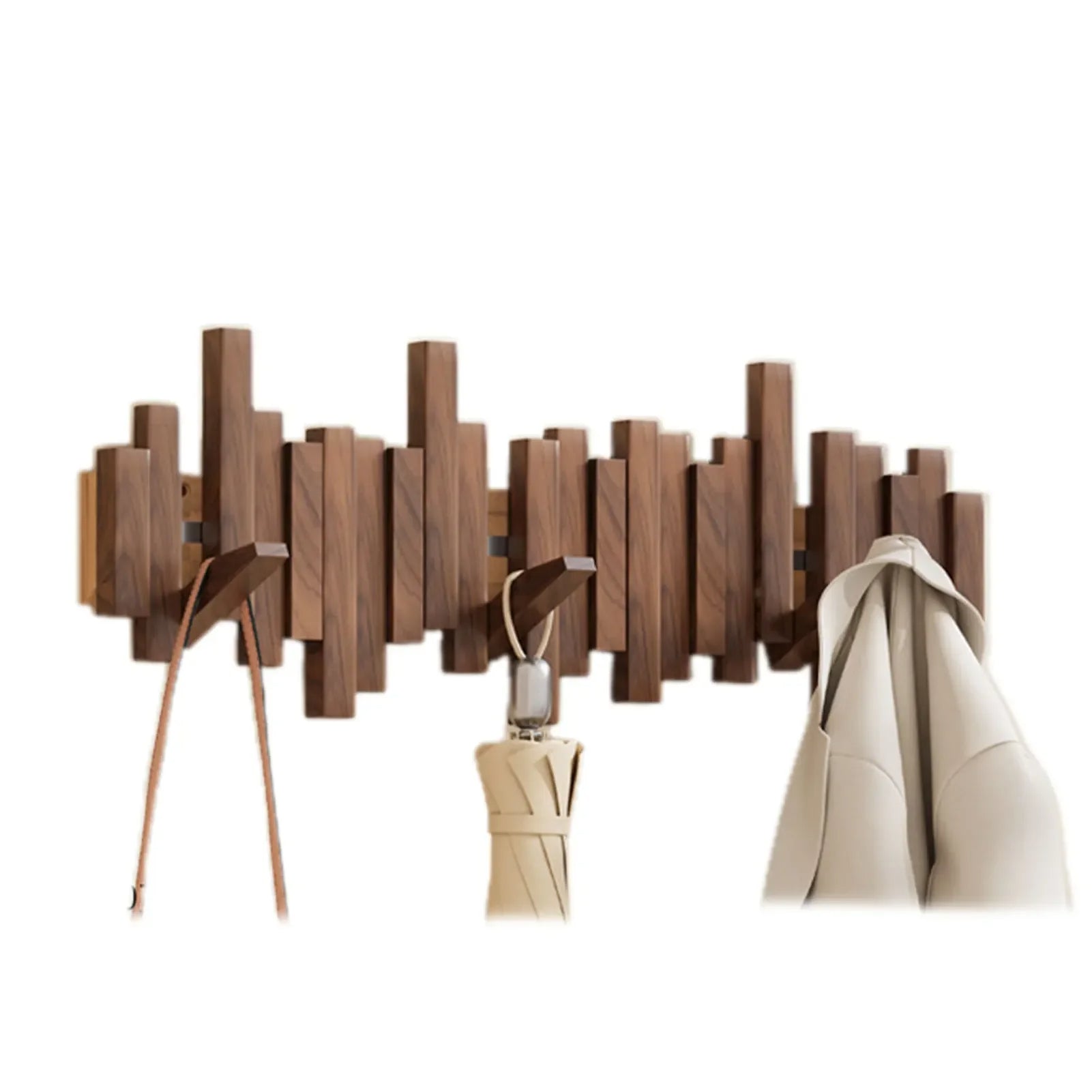 Wall Mounted Wood Coat Rack | Foldable Magnetic Hook Rack | Qonforta