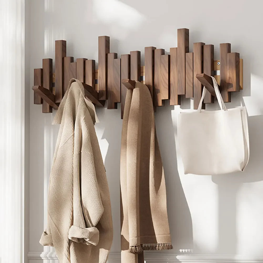 Wall Mounted Wood Coat Rack | Foldable Magnetic Hook Rack | Qonforta