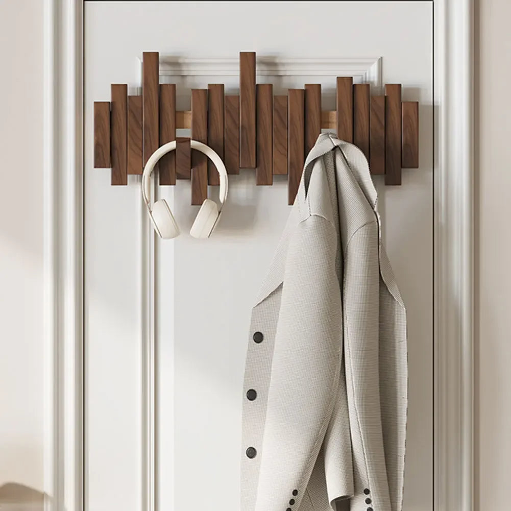Wall Mounted Wood Coat Rack | Foldable Magnetic Hook Rack | Qonforta