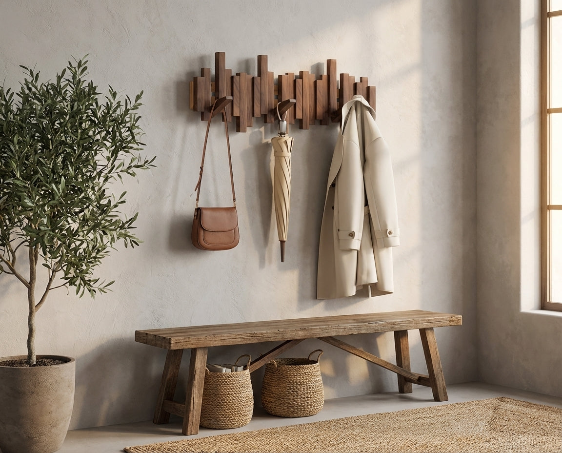 Wall Mounted Wood Coat Rack | Foldable Magnetic Hook Rack | Qonforta