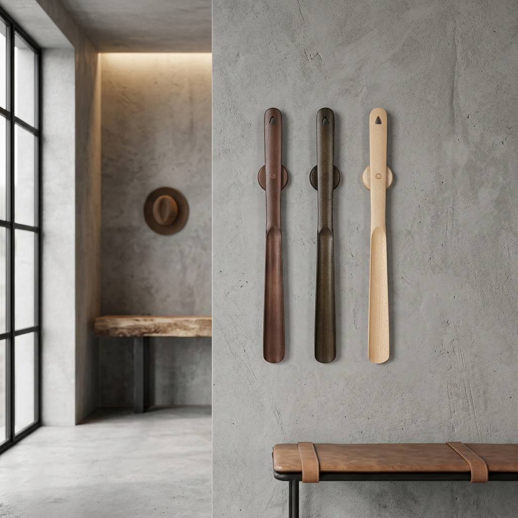 Extra-Long Wood Shoehorn | Magnetic Wall-Mount Shoehorn | Qonforta