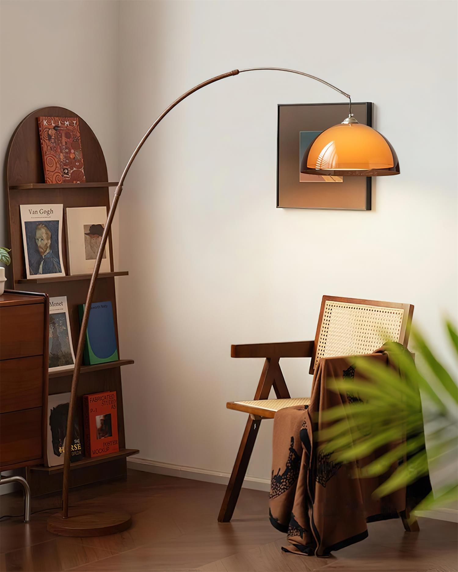 Ventoro Arc Floor Lamp | Mid-Century Walnut Finish | Qonforta