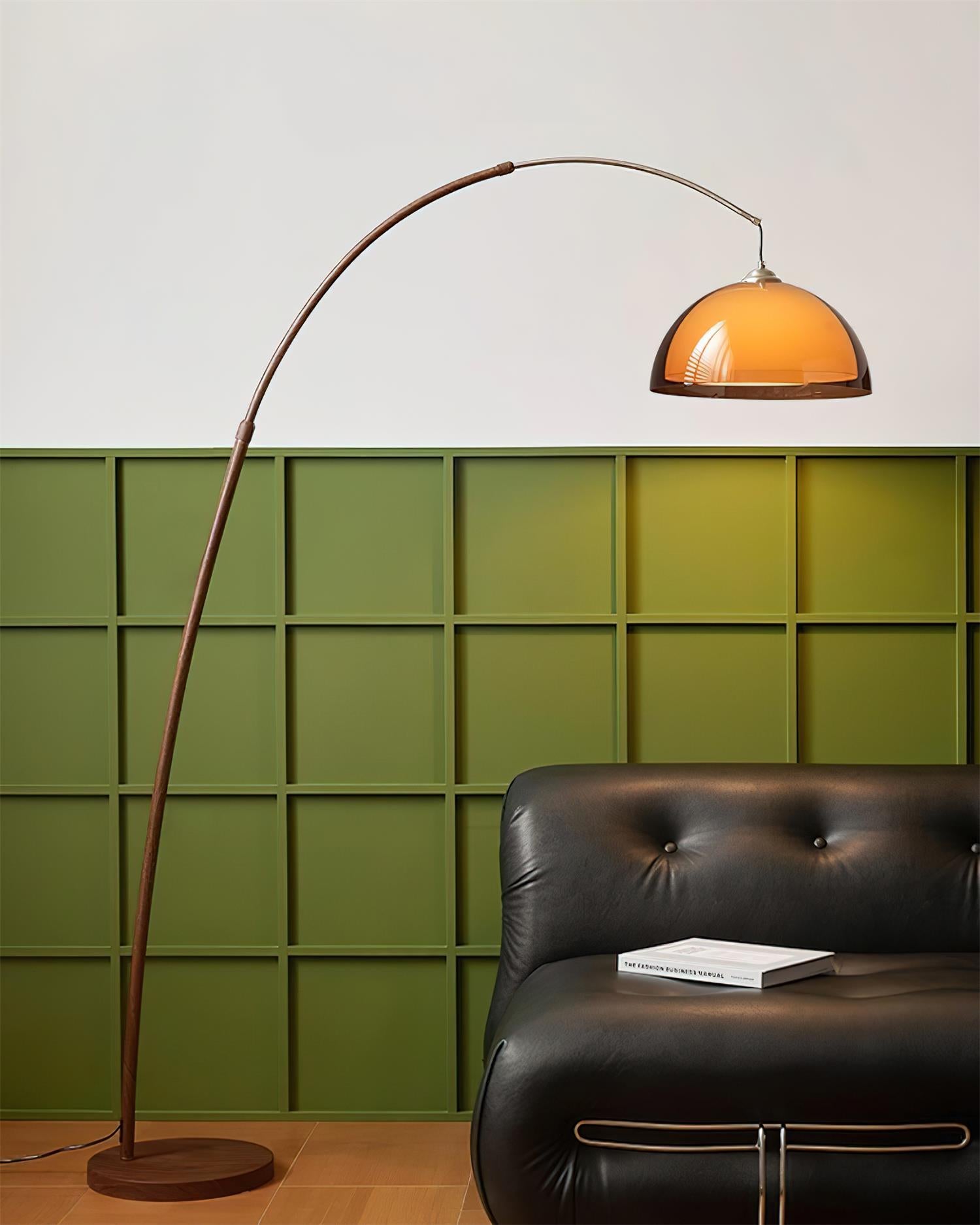 Ventoro Arc Floor Lamp | Mid-Century Walnut Finish | Qonforta