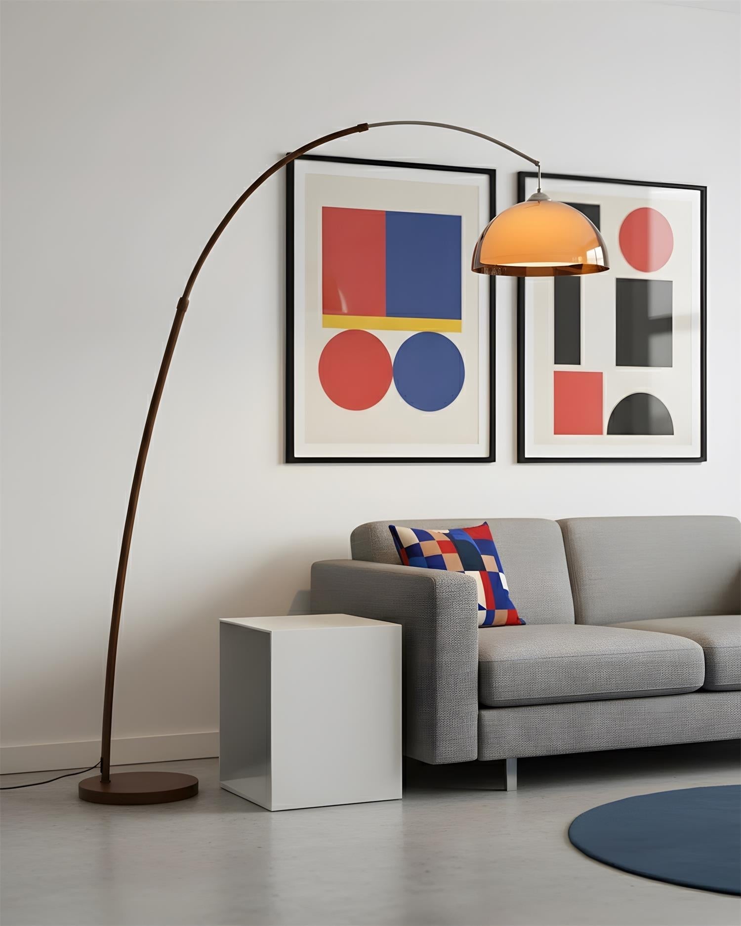 Ventoro Arc Floor Lamp | Mid-Century Walnut Finish | Qonforta