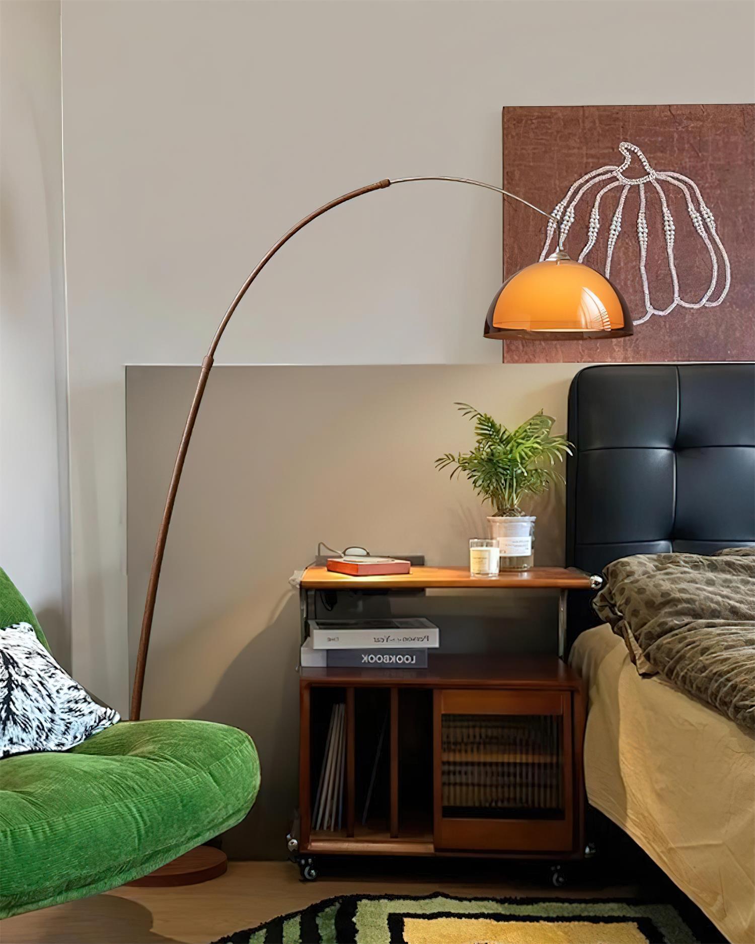 Ventoro Arc Floor Lamp | Mid-Century Walnut Finish | Qonforta