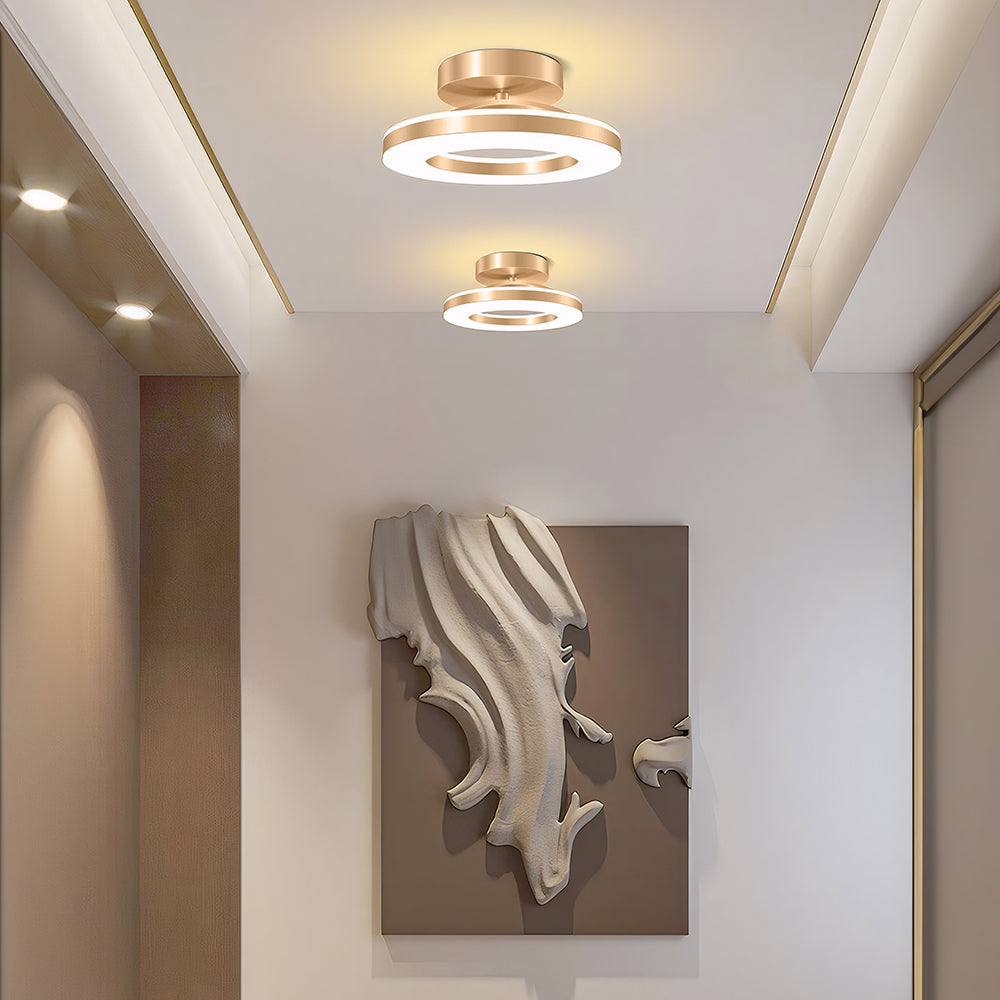 Flush Mount Ceiling Light Gold Iron | Modern LED Fixture, 3 Sizes | Qonforta
