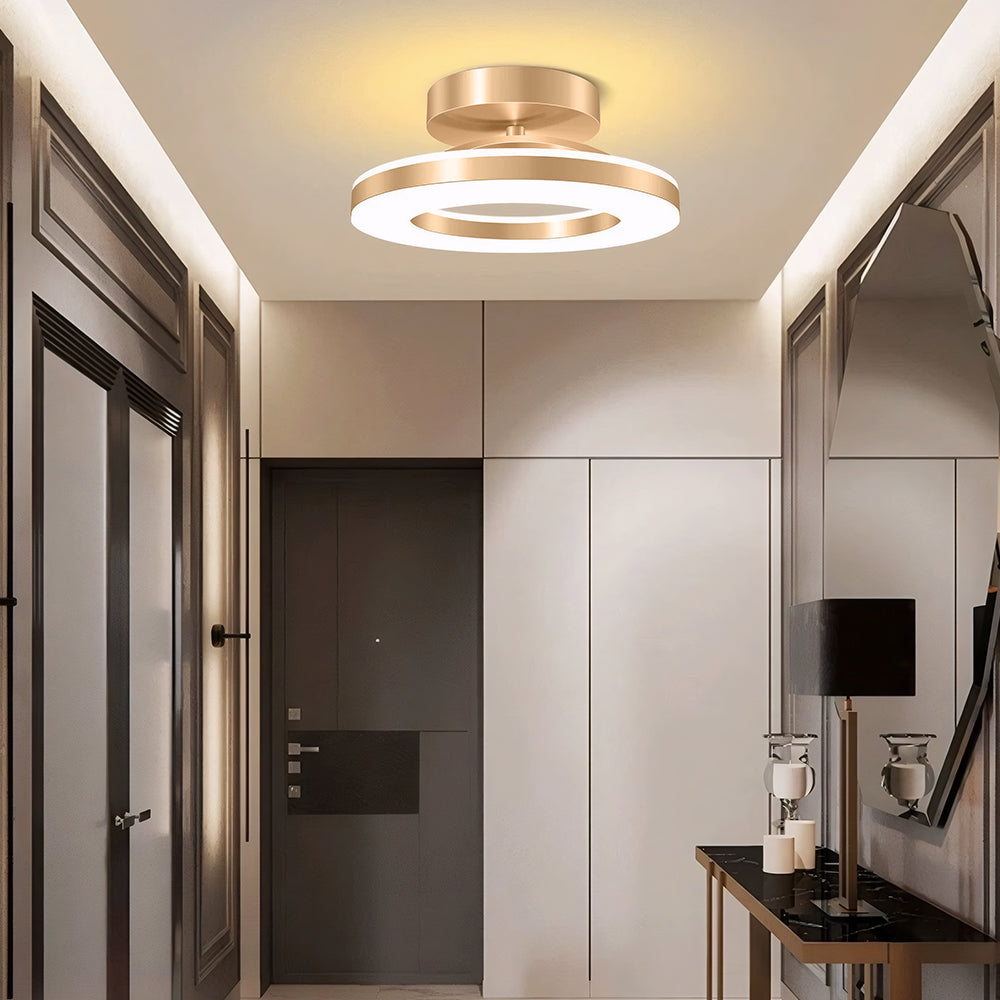 Flush Mount Ceiling Light Gold Iron | Modern LED Fixture, 3 Sizes | Qonforta
