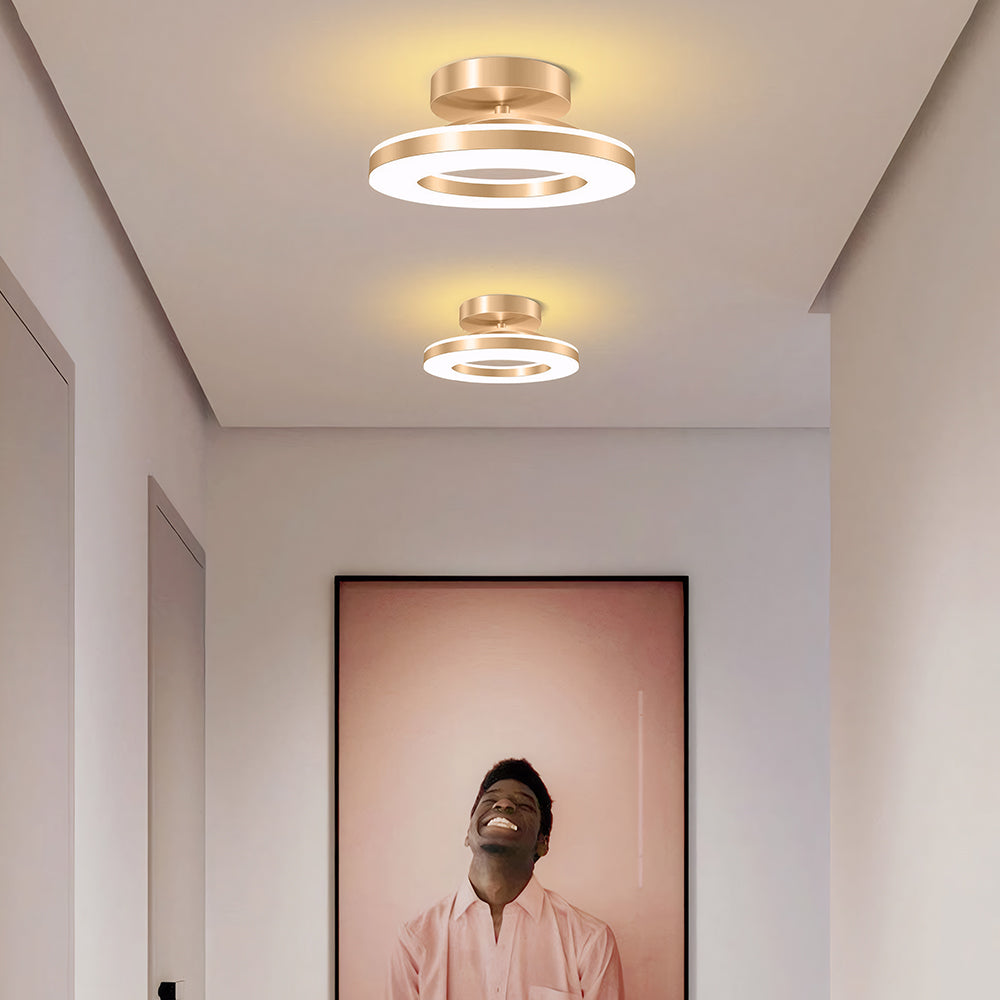 Flush Mount Ceiling Light Gold Iron | Modern LED Fixture, 3 Sizes | Qonforta