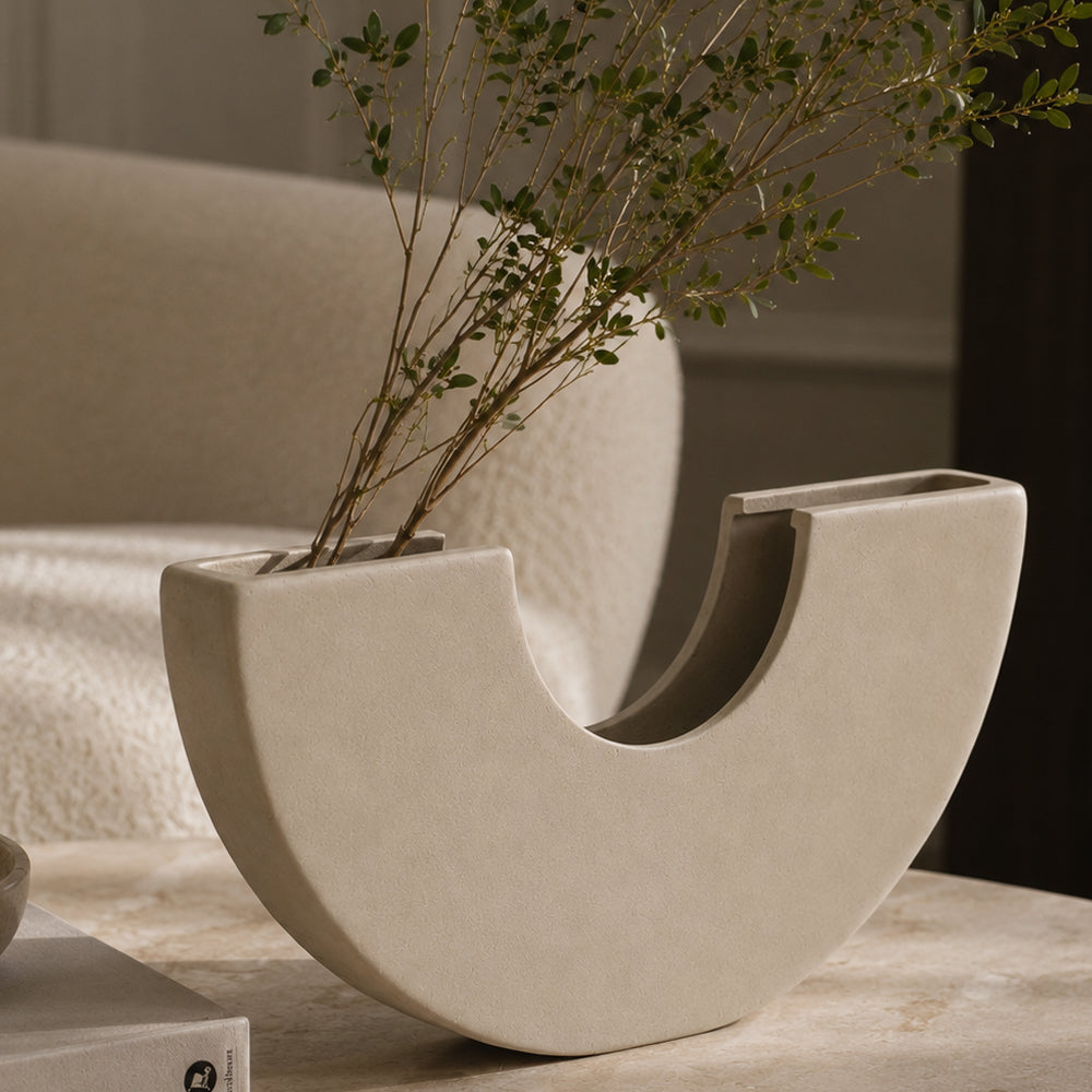 Liora Arch Ceramic Vase – Matte Unglazed Finish | Qonforta