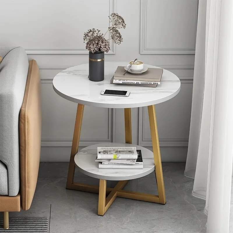 Nerentha marble look side table with a round top