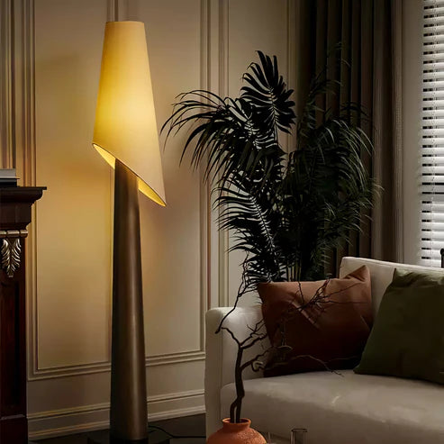 Wooden Floor Lamp Fabric Shade Marble Base – 3 Colors | Qonforta
