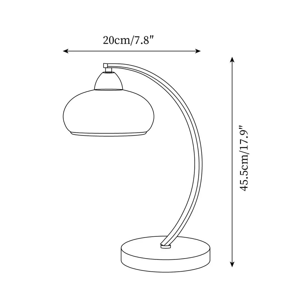 Curved Arm Vintage Table Lamp | Brass Arc, Scalloped Shade & Wood Base | Qonforta