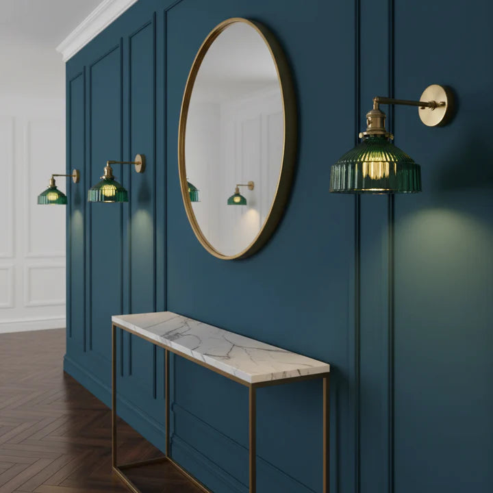 Green Ribbed Glass Wall Sconce | Vintage | LED | Qonforta