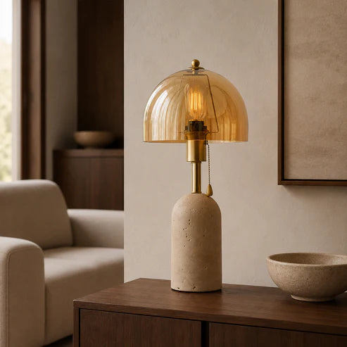 Travertine Table Lamp Glass Dome Brass – 3 Colors | Qonforta
