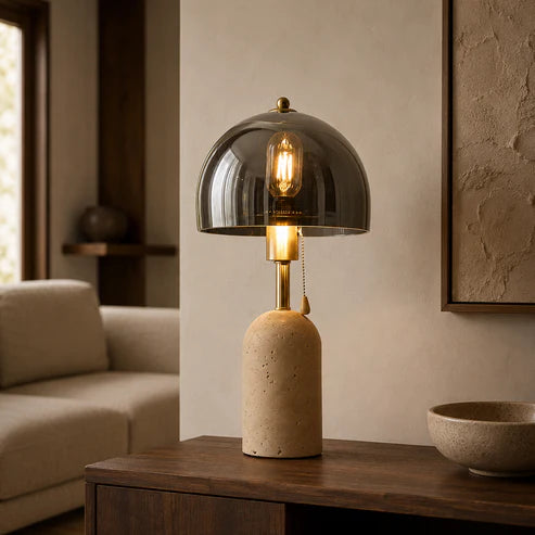 Travertine Table Lamp Glass Dome Brass – 3 Colors | Qonforta