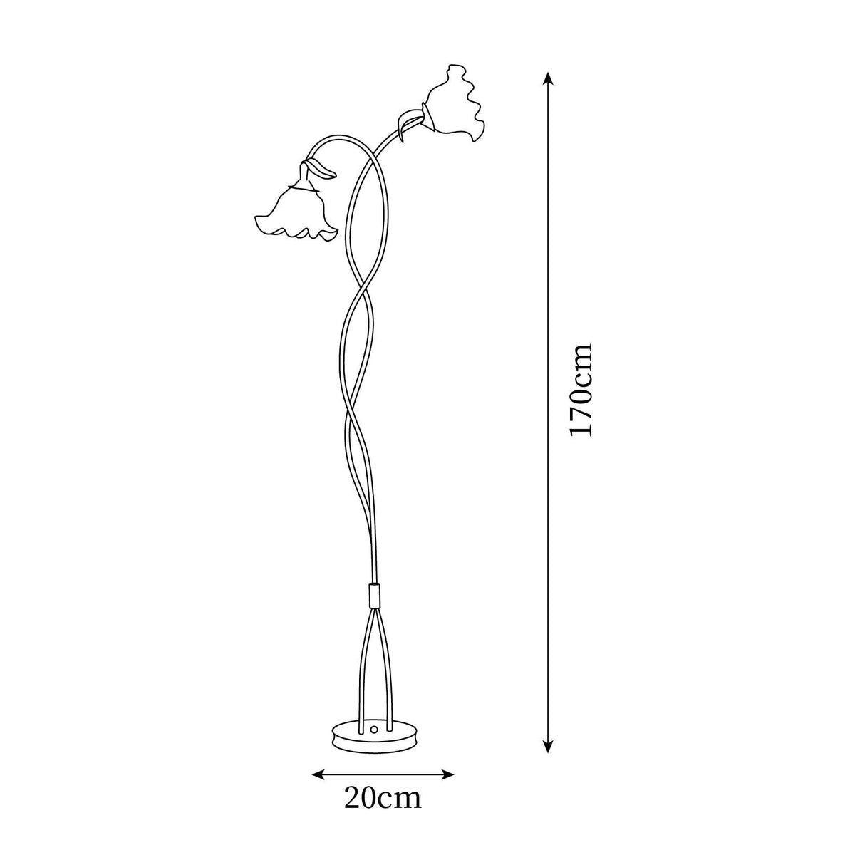 Calla lily floor lamp, green stem white shades - in a styled bedroom