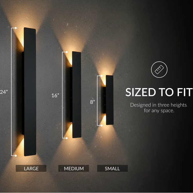 Black Up and Down Outdoor Wall Light, Modern LED Wall Sconce, IP65, 2 Sizes