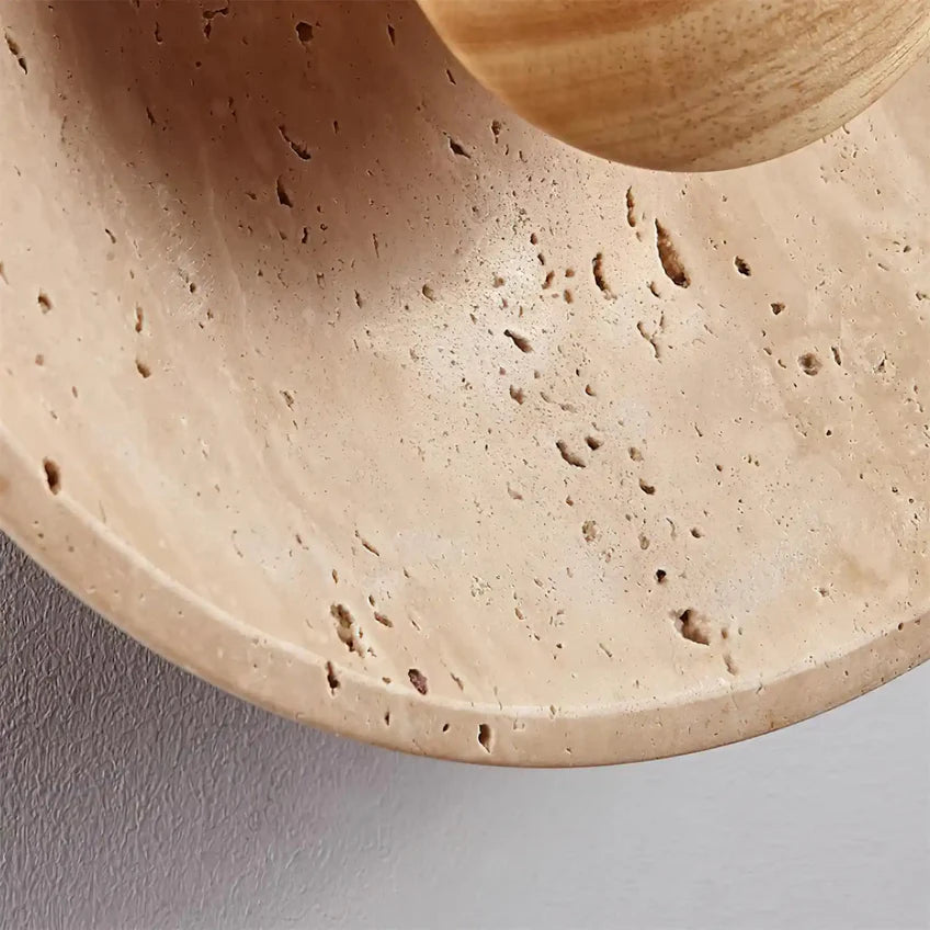 Travertine Halo Wall Sconce | Wood & Walnut | 2 Sizes | Qonforta