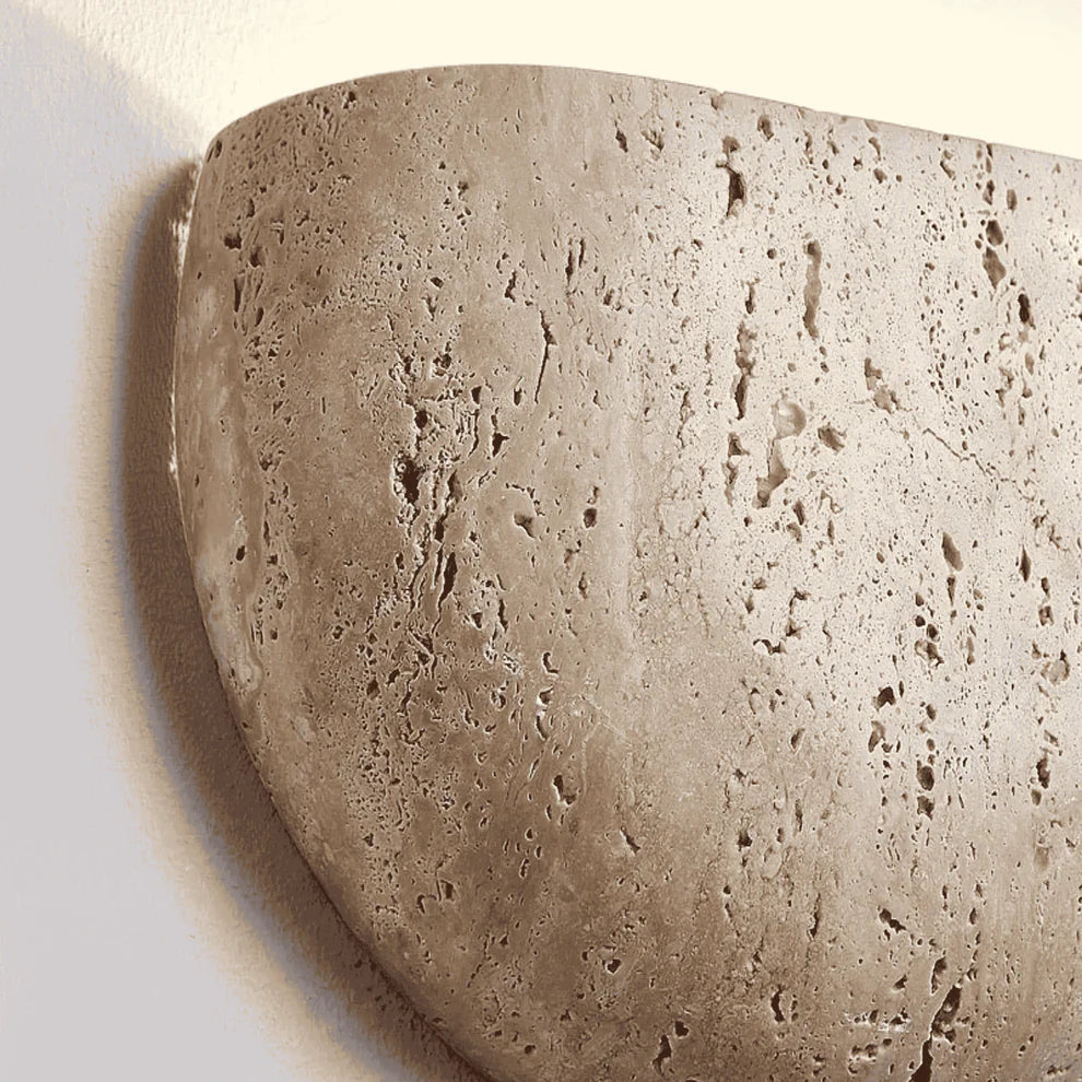 Siya Travertine Wall Sconce | Natural Stone Half-Bowl Light | Qonforta