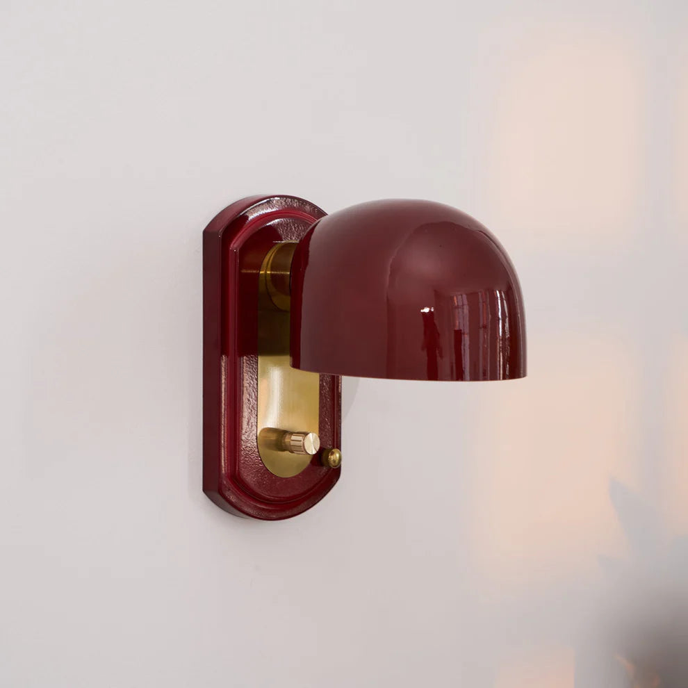 Vintage Dome Wall Sconce | Glossy Retro Shade, Brass Backplate | Qonforta