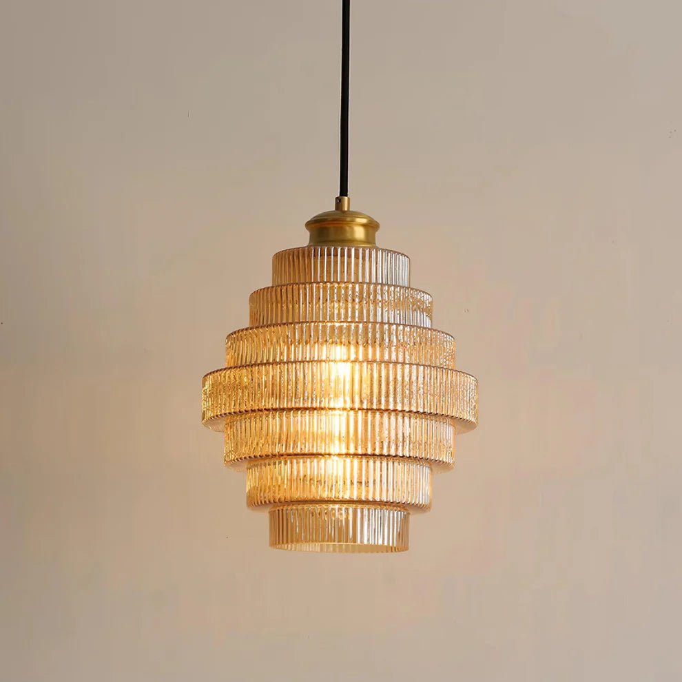 RidgeGlow Tiered Glass Pendant Light | Amber & Smoke Gray | Qonforta