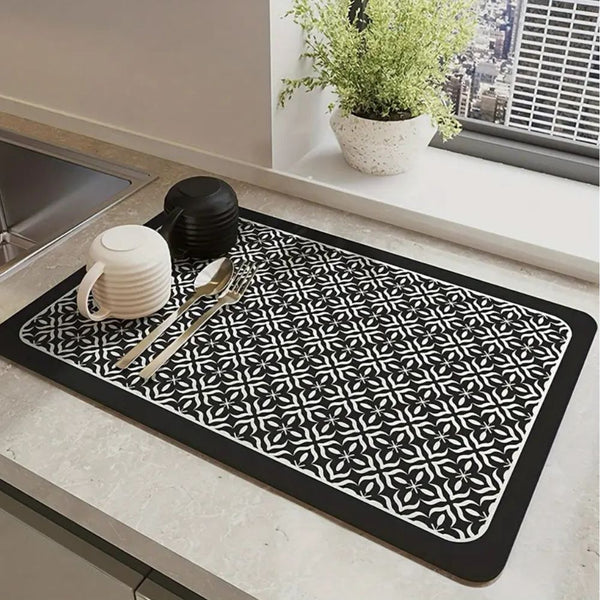 Kintsugi Mandala Dish Drying Mat | Japandi Silicone Design | Qonforta
