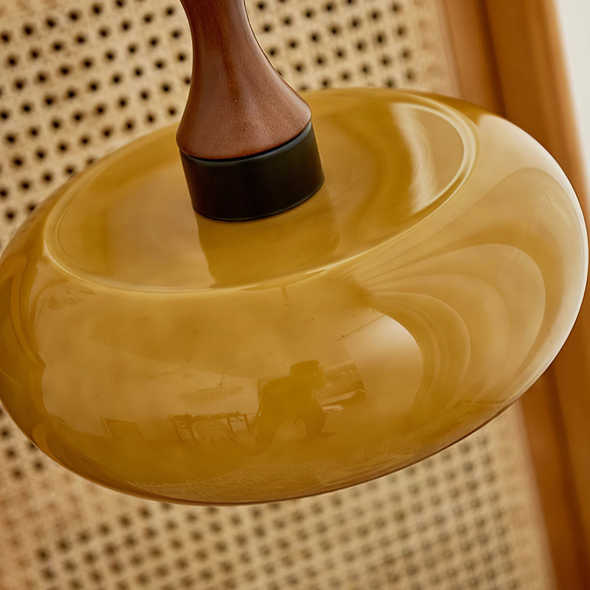 Mayon plug-in pendant light, brown glass shade - socket detail, warm light