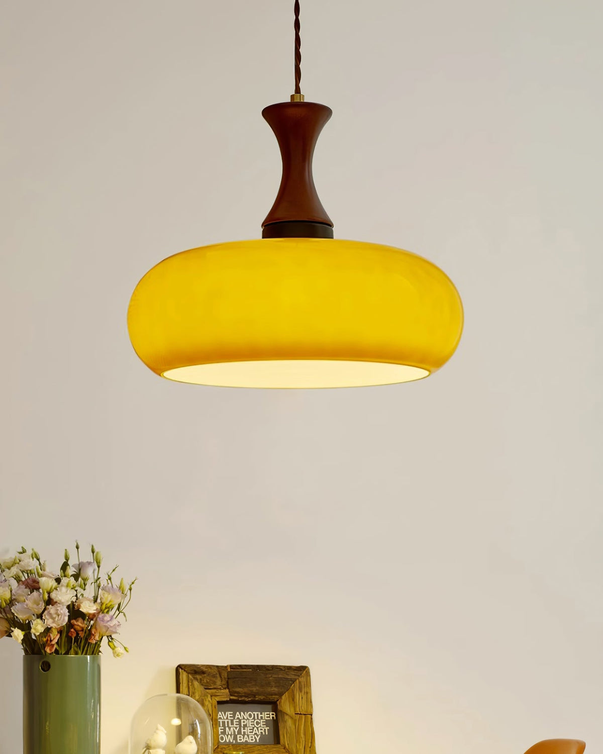 Mayon plug-in pendant light, brown glass shade - box contents, warm light