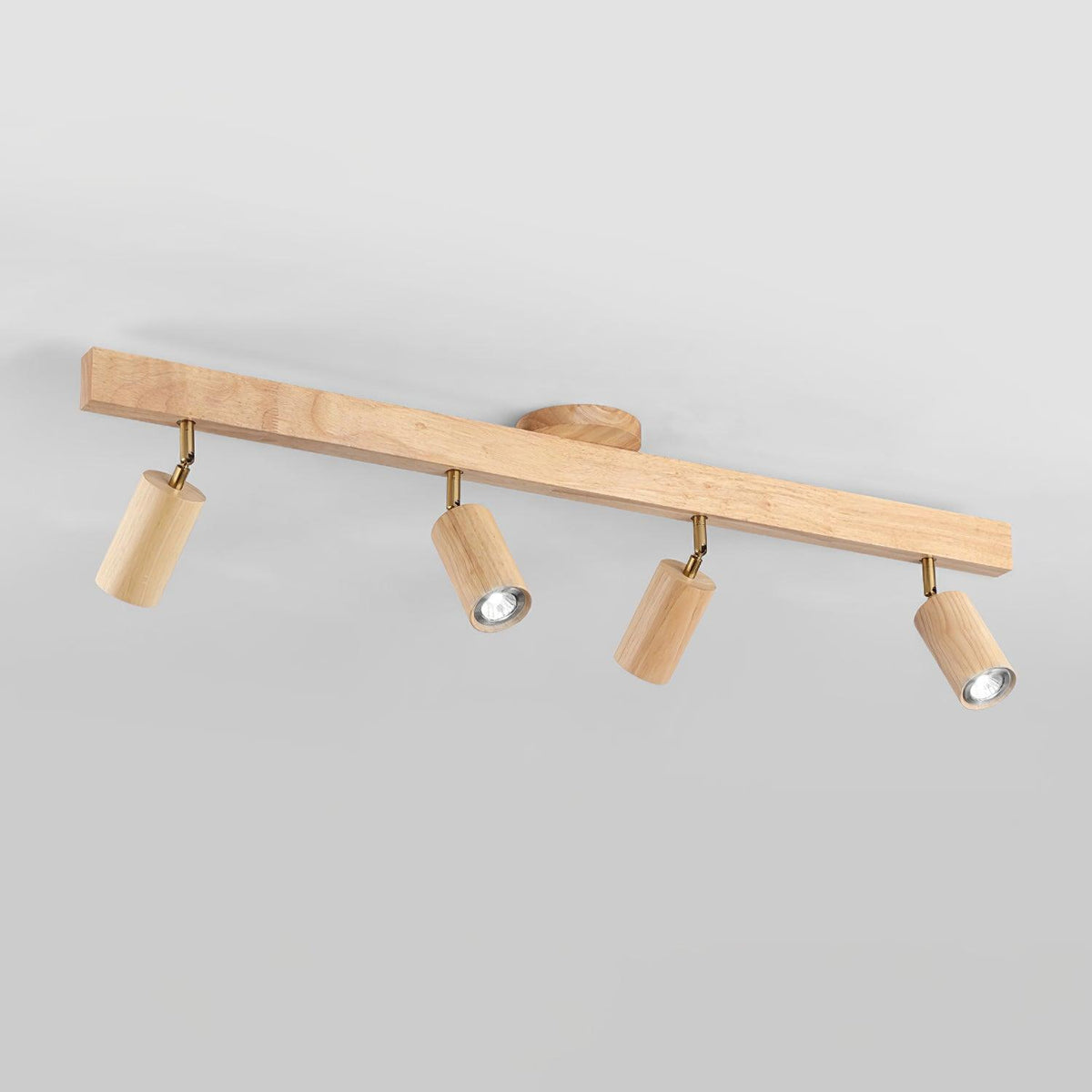 Merlo wood track lighting bar - side profile, warm light