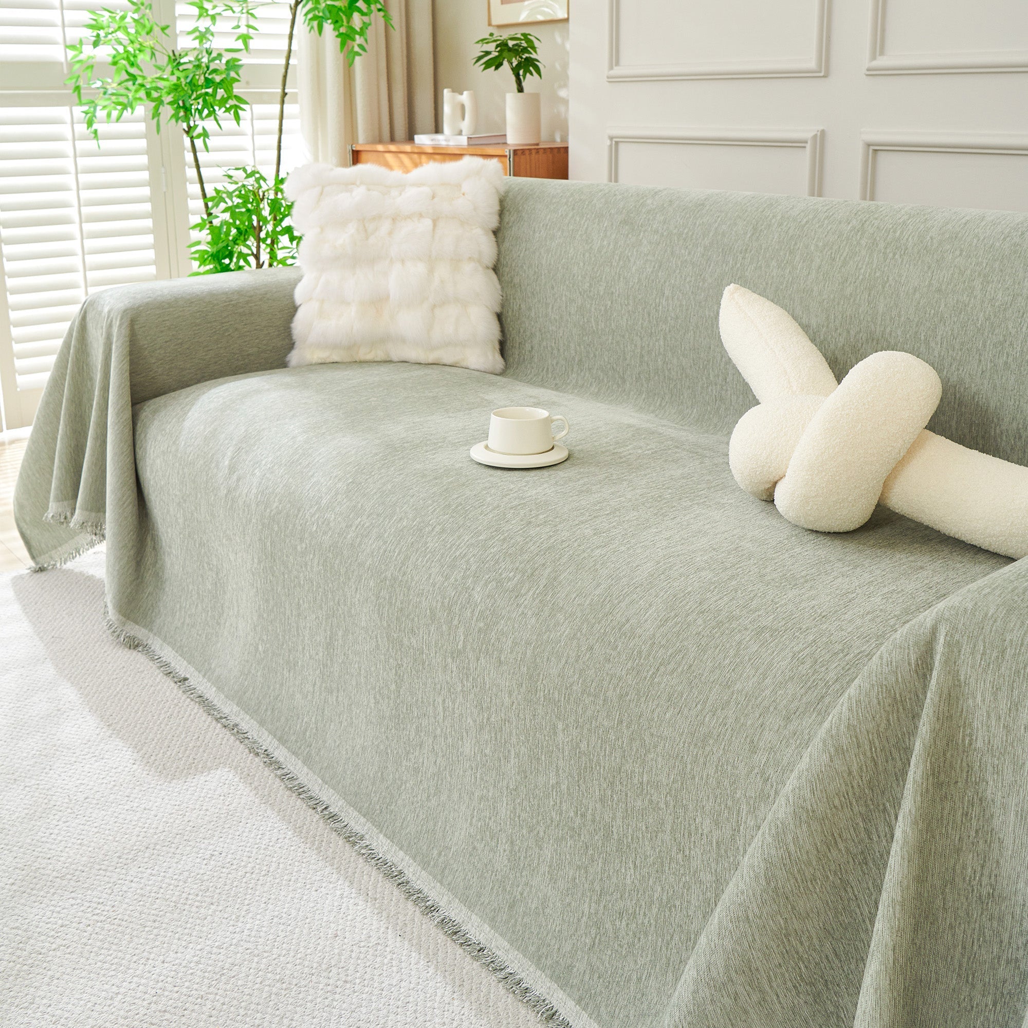 Boho Woven Sofa Cover, Fringed Edge Textile Blend | Washable Furniture Throw | Qonforta