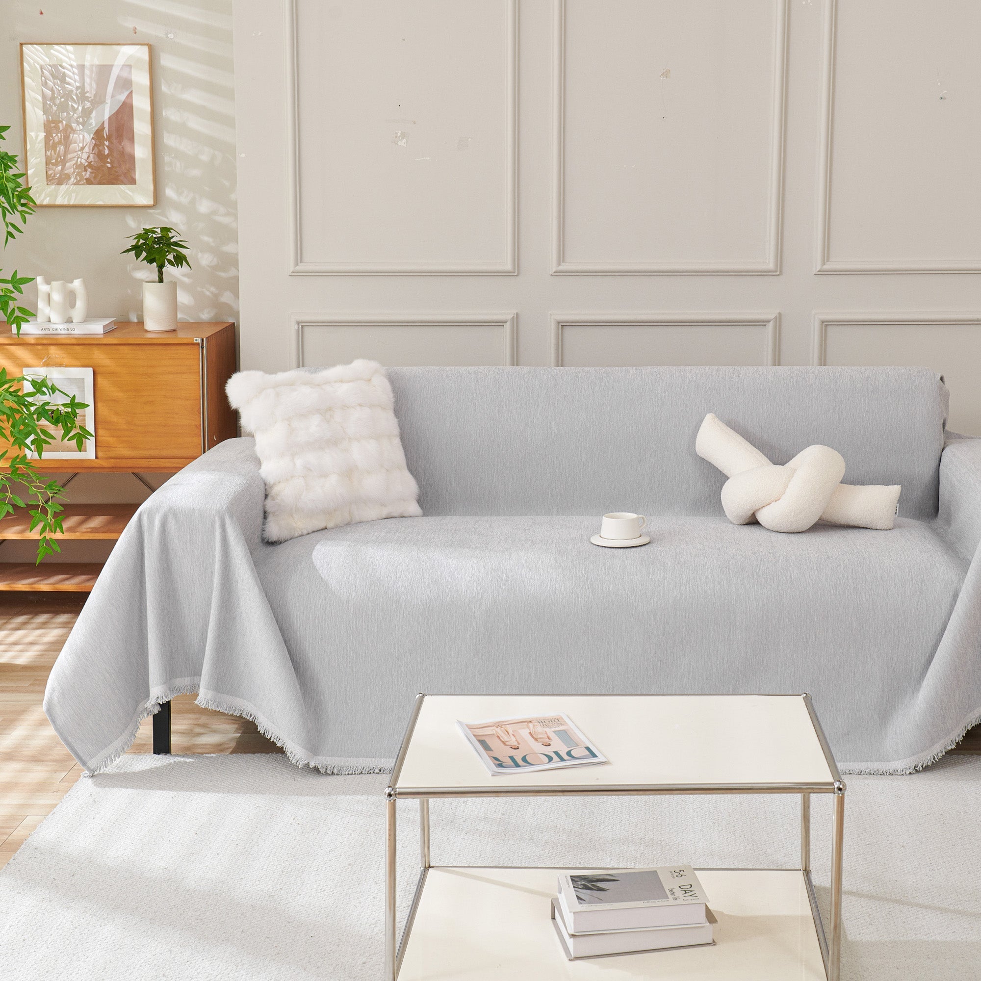 Boho Woven Sofa Cover, Fringed Edge Textile Blend | Washable Furniture Throw | Qonforta