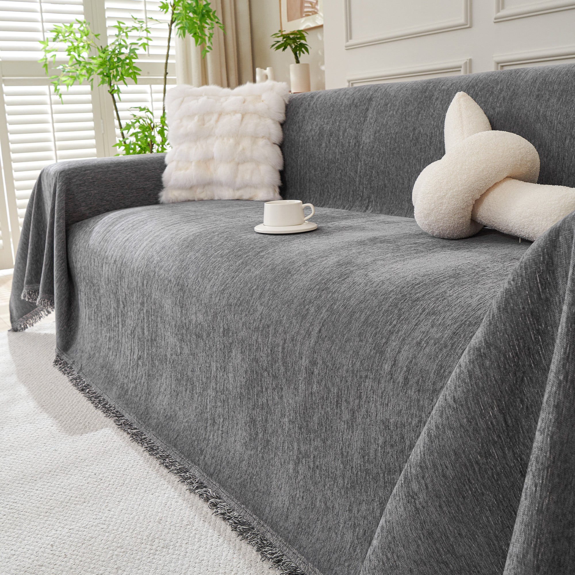 Boho Woven Sofa Cover, Fringed Edge Textile Blend | Washable Furniture Throw | Qonforta