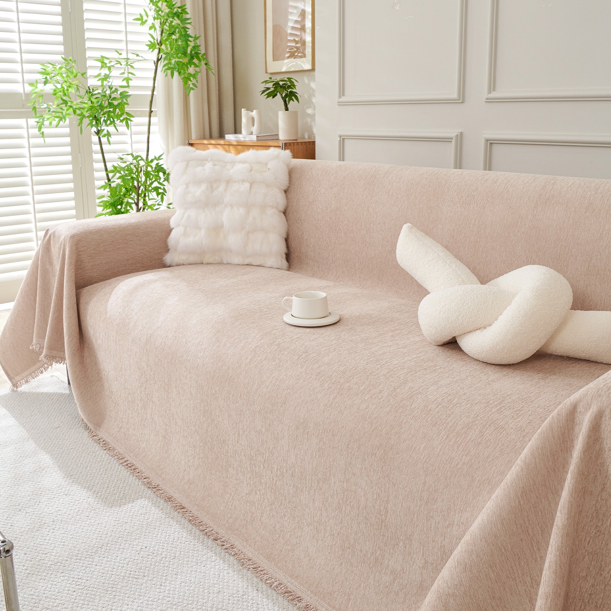 Boho Woven Sofa Cover, Fringed Edge Textile Blend | Washable Furniture Throw | Qonforta