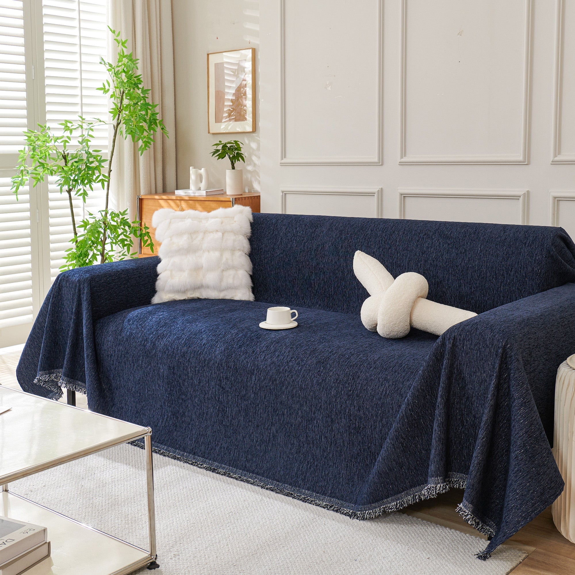 Boho Woven Sofa Cover, Fringed Edge Textile Blend | Washable Furniture Throw | Qonforta