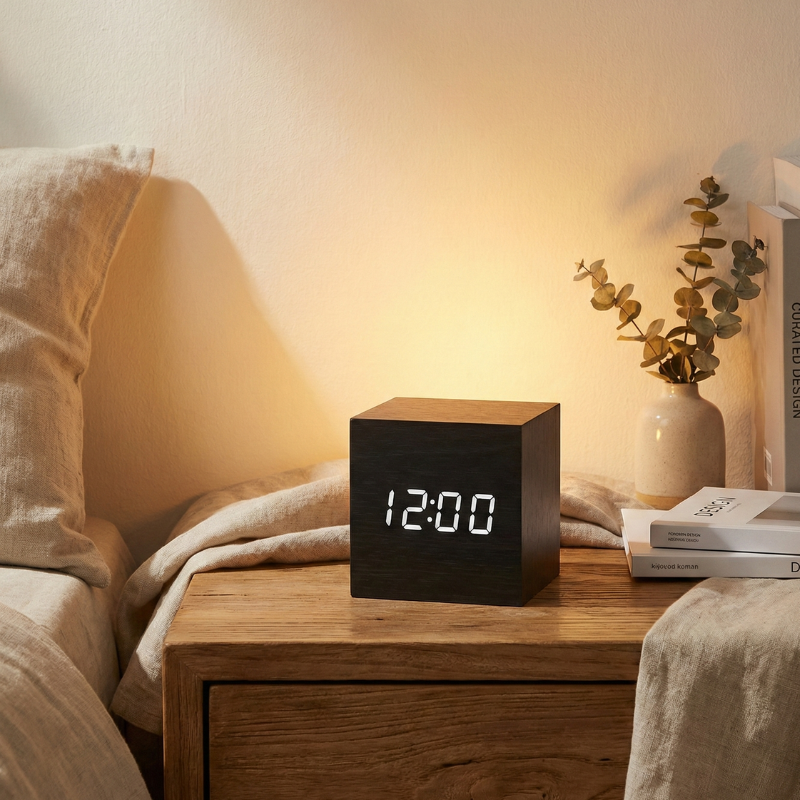 Wooden Sunrise Alarm Clock | Bamboo Finish | Qonforta