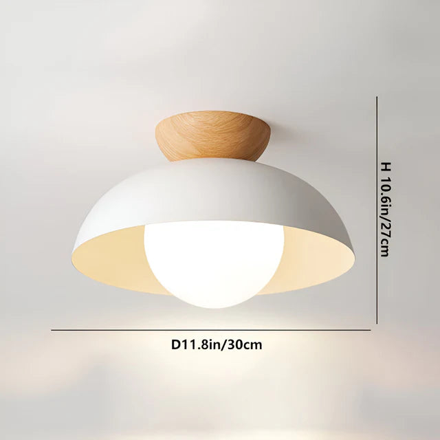 Iron Dome Flush Mount Ceiling Light | Wood Cap | Qonforta