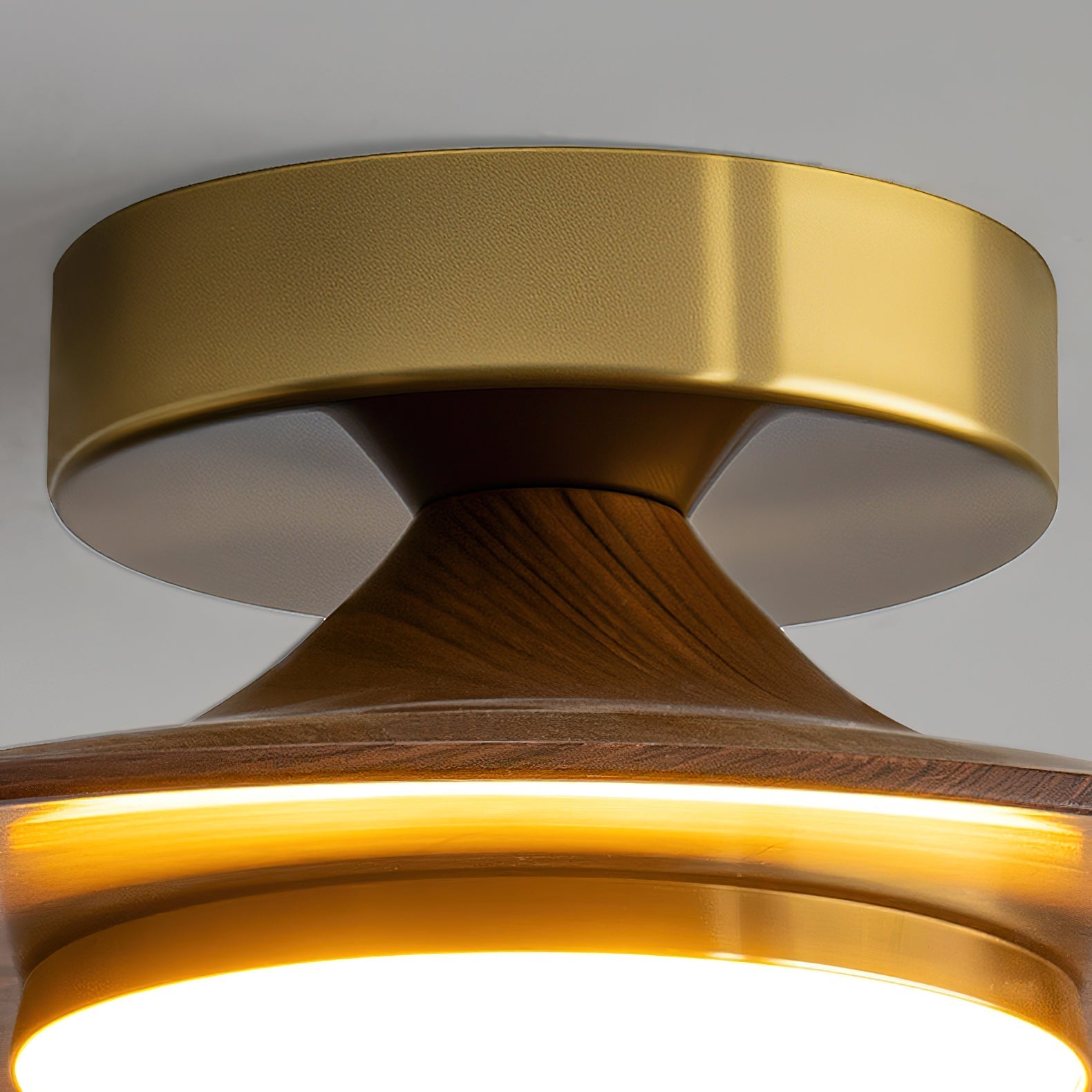 Walnut Wood Grain Disc Ceiling Light Gold Trim | Qonforta