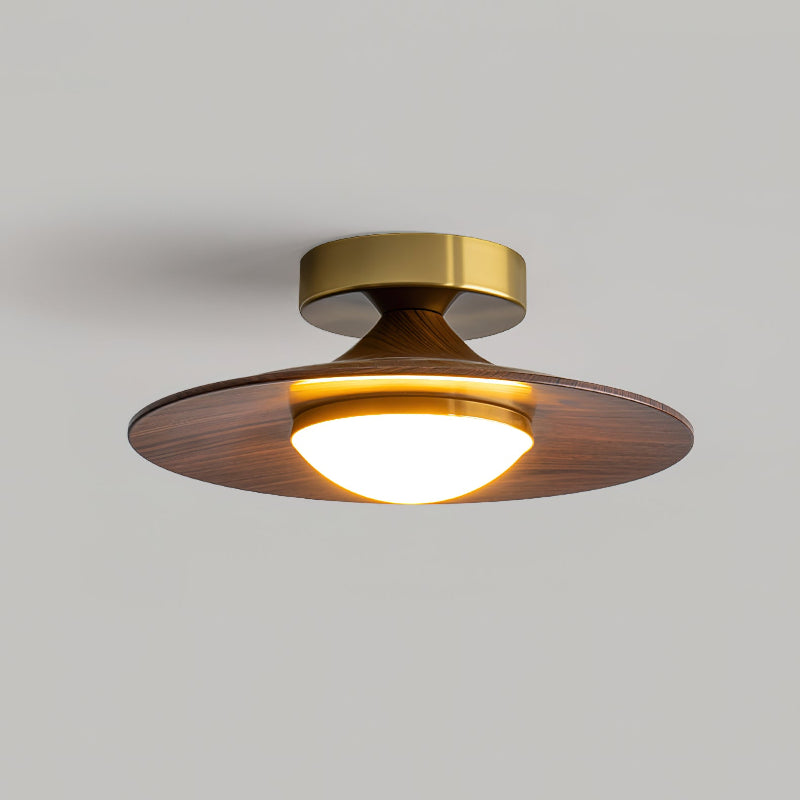 Walnut Wood Grain Disc Ceiling Light Gold Trim | Qonforta