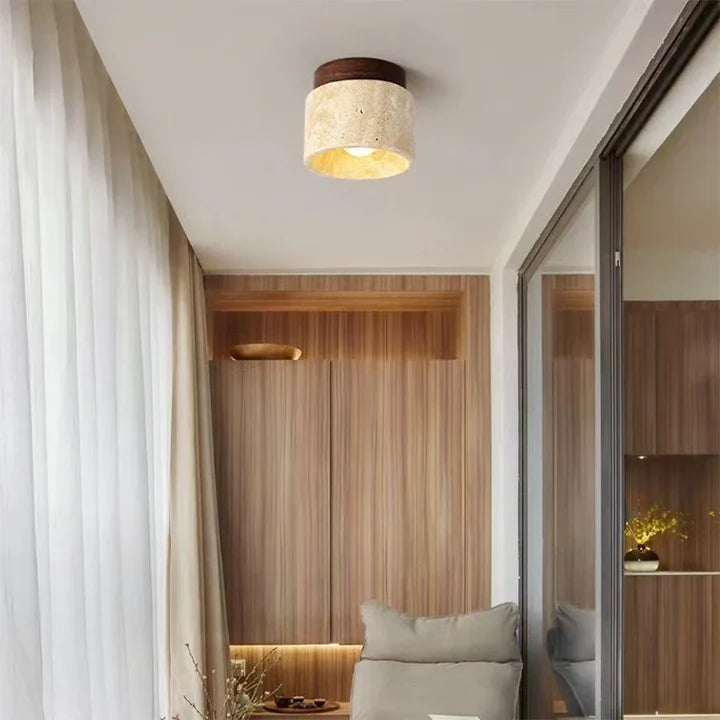 Travertine Stone Flush Mount Ceiling Light | Wood & Stone | Qonforta
