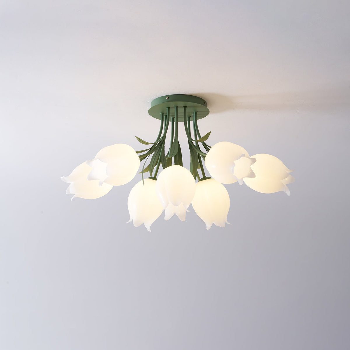 Ricko flower ceiling light, acrylic lily shades - side profile, daylight