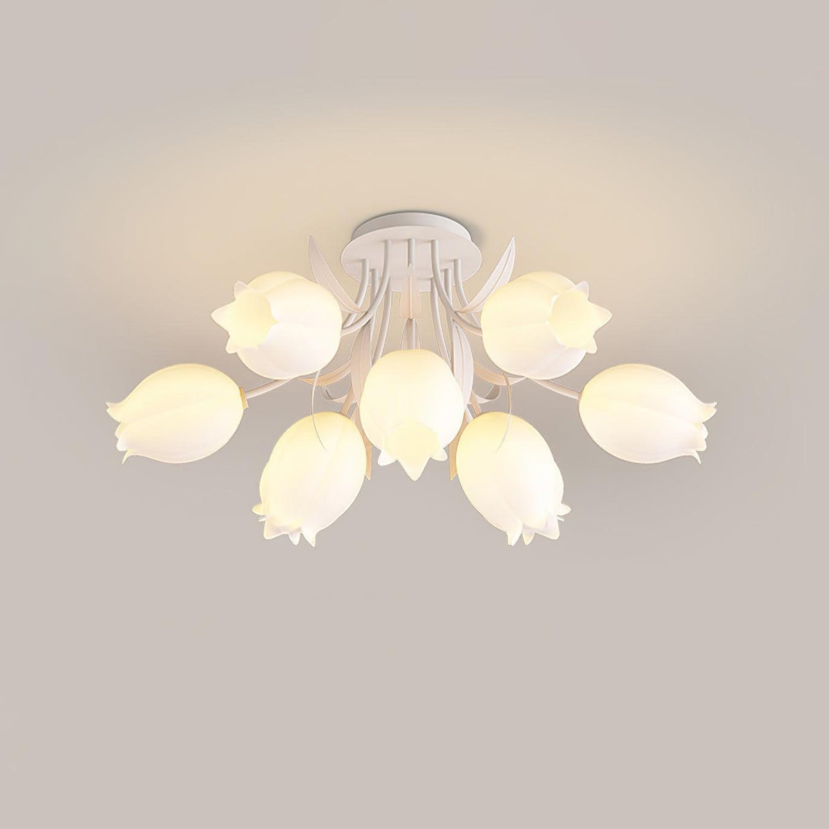 Ricko flower ceiling light, acrylic lily shades - alternate finish, warm light