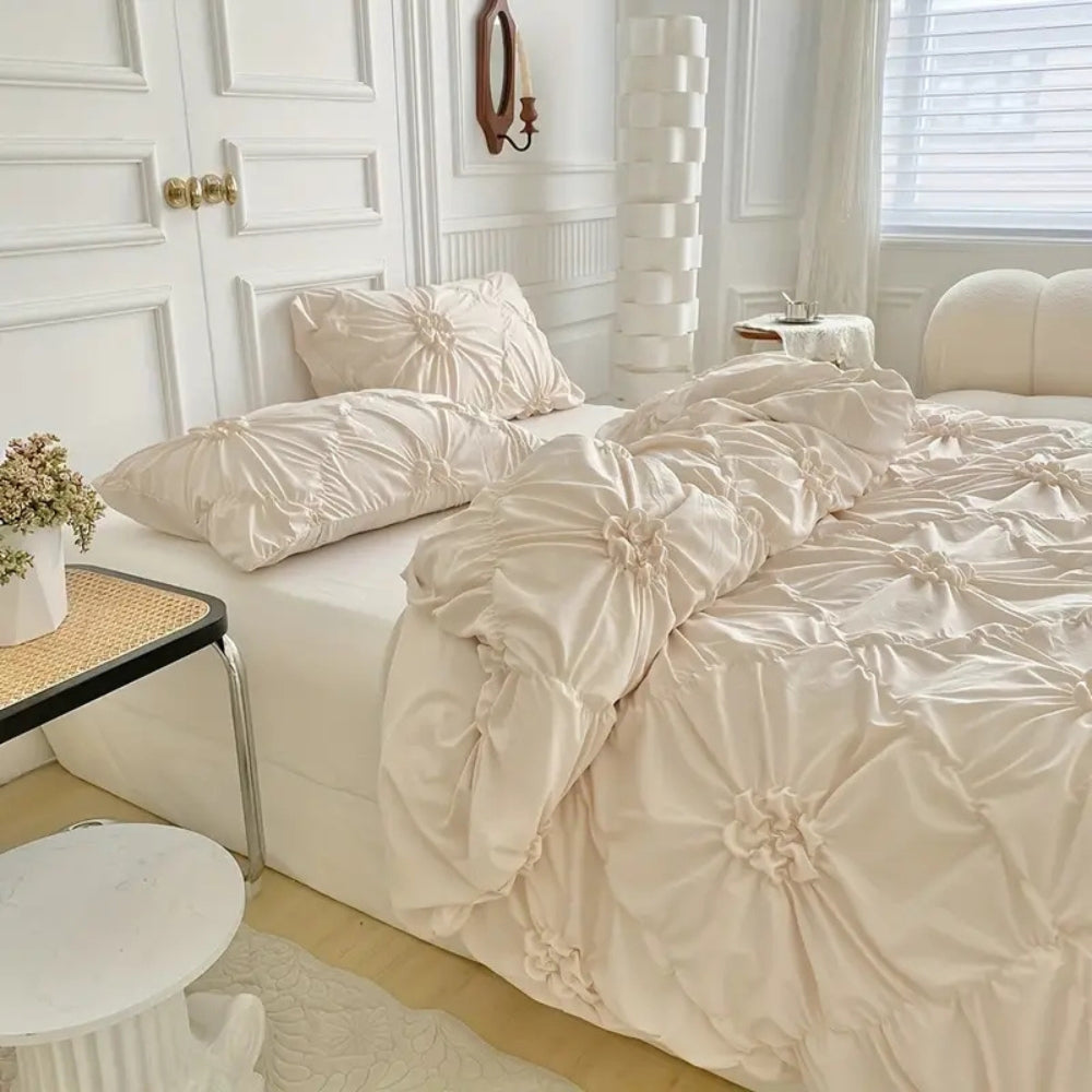 Shabby chic floral duvet cover set styled in a bedroom