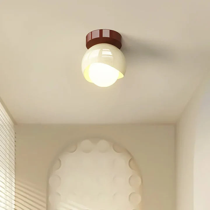 Nordic Glass Globe Flush Mount Ceiling Light | Red & Cream | Qonforta