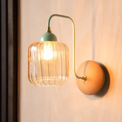 Amber Glass Wall Sconce Nordic Ribbed Shade – Red & Green | Qonforta