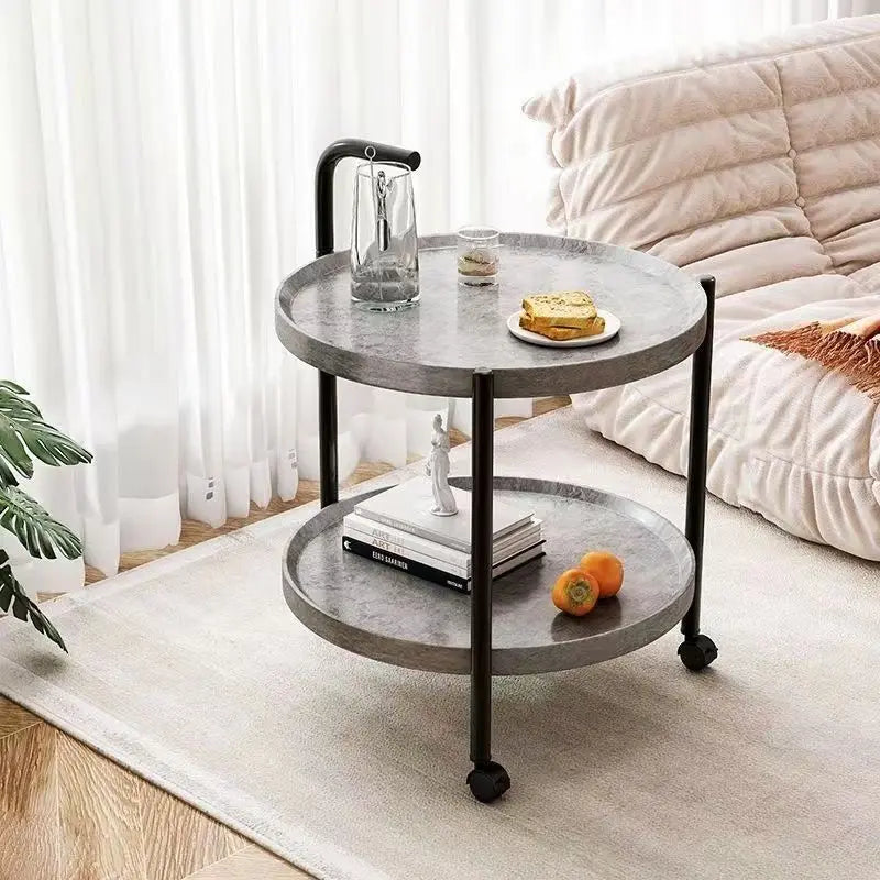 Floravelle two tier wooden side table on casters